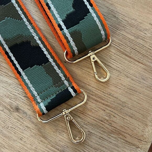 NEW Mersi green camo with silver orange wide purse strap  replacement strap - Picture 1 of 5